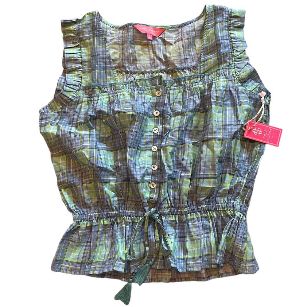 Simply Southern NWT blue plaid blouse size S